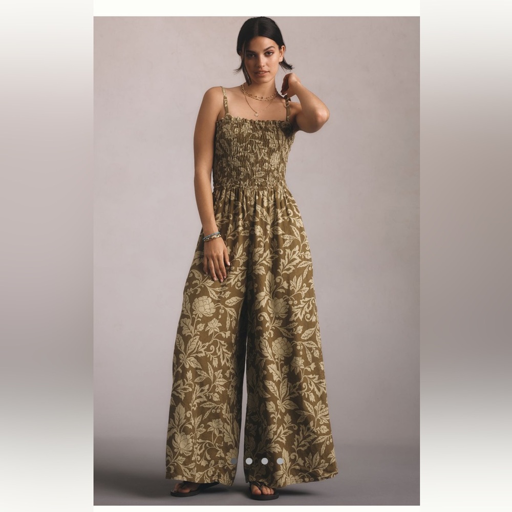 Anthropologie Pilcro Smocked Printed Linen Jumpsuit